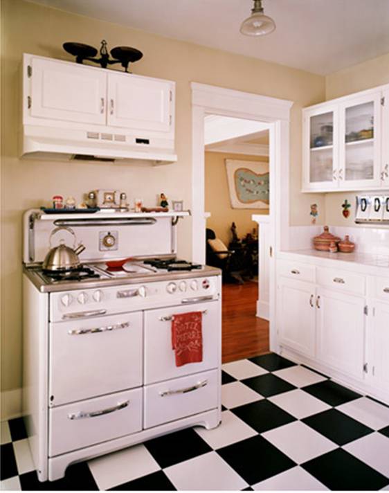 Joe Schmelzer Vintage Inspired Kitchen Black White Checker Board Floor 
