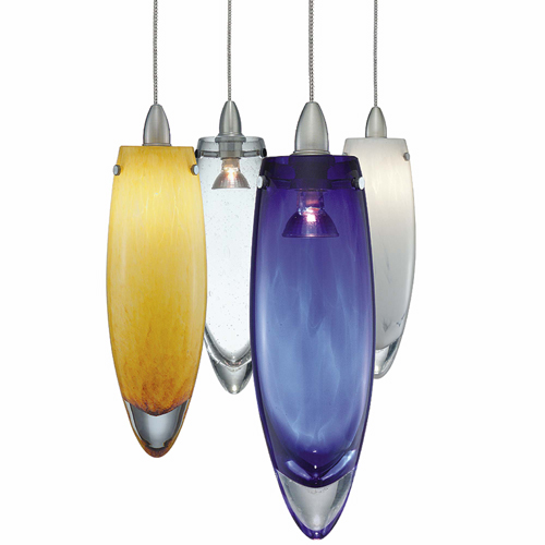  $195 (Colored glass ceiling pendant lights with nickel accents.
