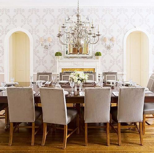 Dining Room on Modern Traditional Dining Room With Grey Upholstered Chairs With White