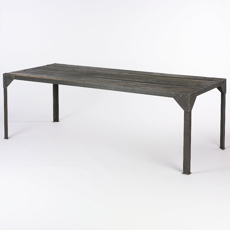 Dark wood table with grey color set in an iron frame from South of Market