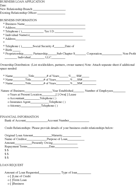 business plan loan application
