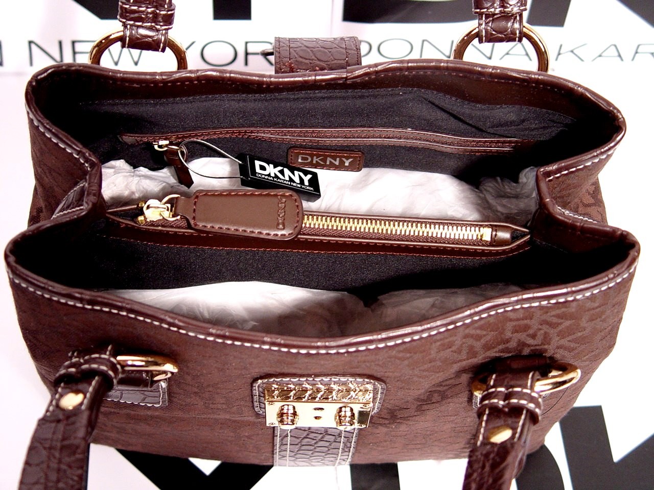 online shopping for branded items DKNY Signature Brown Medium Satchel Handbag RM750