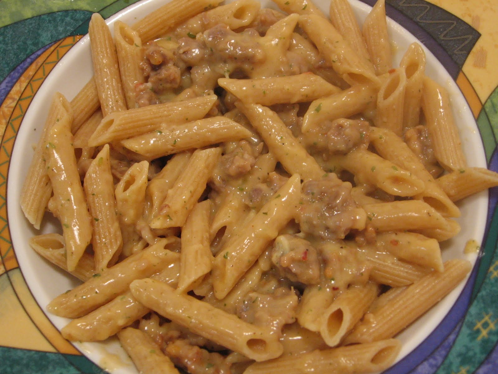 Jenn's Food Journey Whole Grain Penne with Creamy Sausage Alfredo