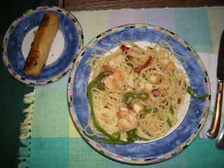 scallops, shrimp, and pasta