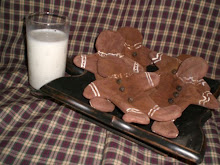 Primitive Folk Art Gingerbread Men Ornies w/ rusty bell buttons - set of 4