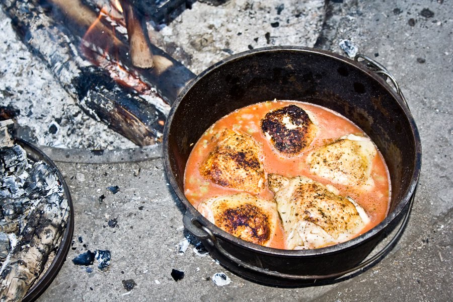 'Round the Chuckbox Baked Dutch oven chicken and rice