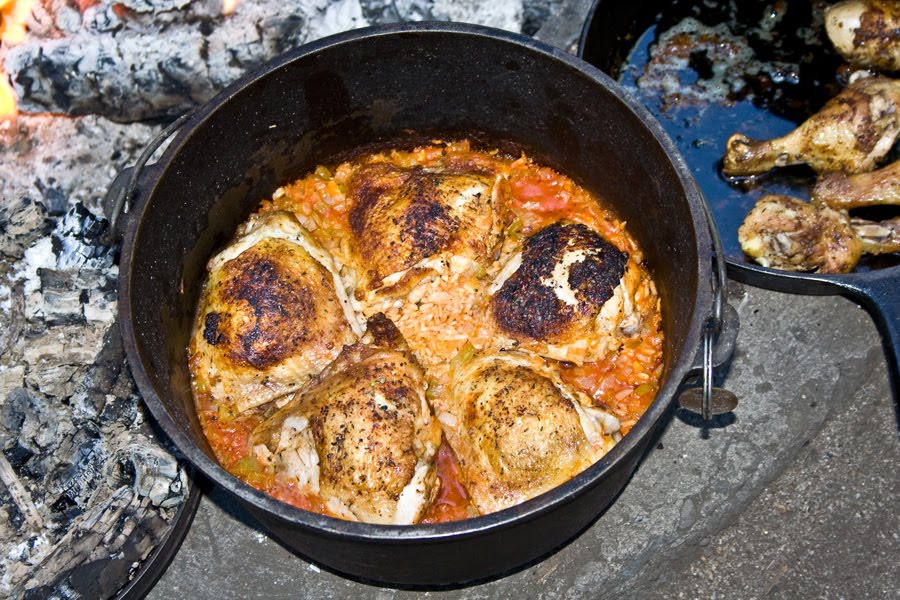'Round the Chuckbox Baked Dutch oven chicken and rice