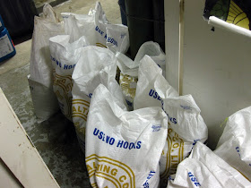 I didn't have any hombrew store shots, so here are some sacks of malt at a brewery...