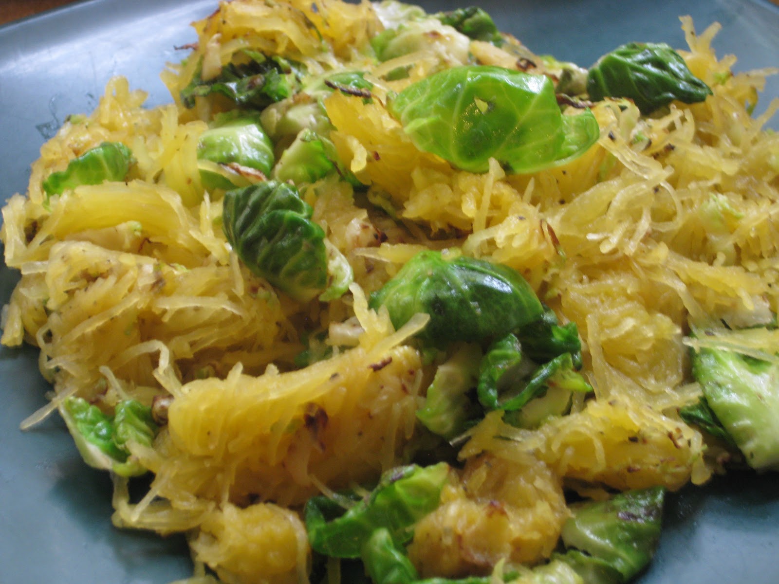 Chow Bella: Roasted Spaghetti Squash with Frizzled Brussels Sprouts