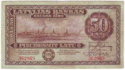 Currency Latvia 50 Latvian Lats fifty Latu Rare banknote 1924