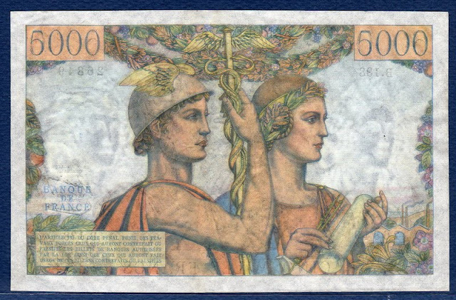 French banknotes 5000 Francs banknote of 1953 Terre et Mer|World ...