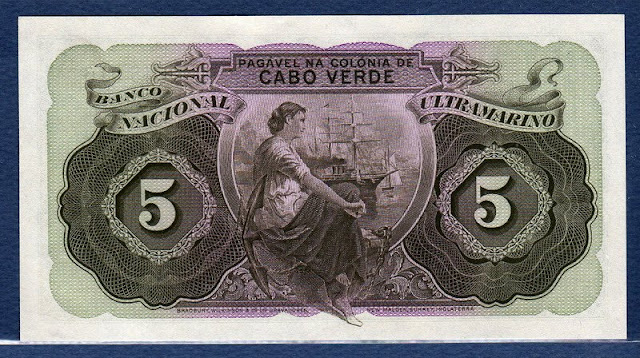 paper money Banco National Ultramarino Cape Verde 5 Escudos Portuguese Colonial Currency