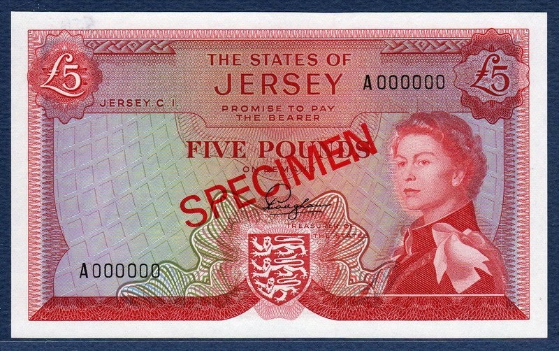 Jersey banknotes 5 Pounds note of 1963 Queen Elizabeth IIWorld
