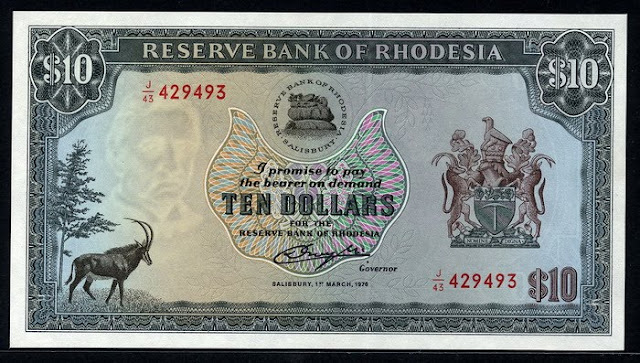 currency Rhodesia 10 Dollars banknote