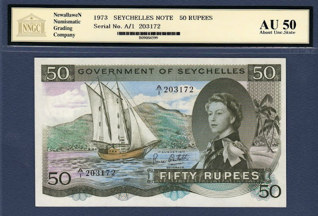 Seychelles banknotes money currency 50 Rupees banknote Queen Elizabeth