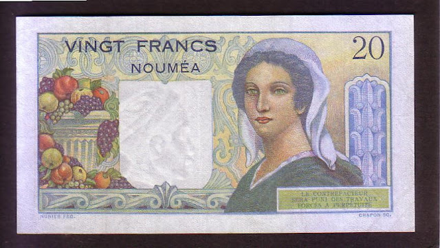 Paper Money currency New Hebrides 20 Francs French Polynesia Noumea