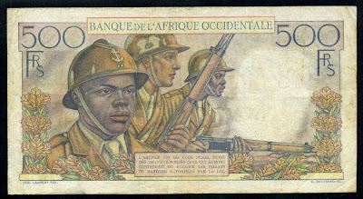French West Africa banknotes 500 Francs banknote French colonial Soldiers