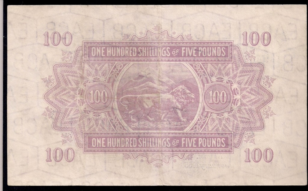 British East African banknotes 100 Shillings or 5 Pounds British East African banknotes 100 Shillings or 5 Pounds