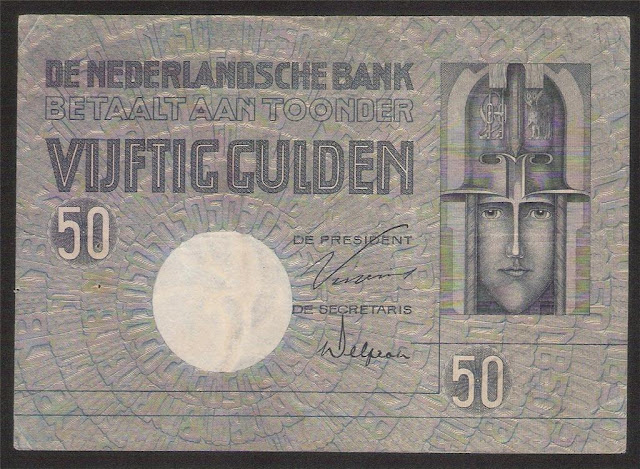 Rare Paper Money Netherlands 50 Gulden banknote