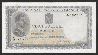 Paper Money Romania 500 Lei banknote King Carol II
