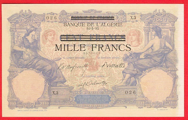 Tunisia and Algeria paper money 1000 francs on 100 francs banknote GERMAN OCCUPATION Paper Money Rommel African corpus