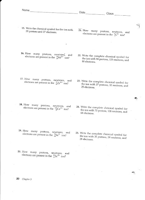 Chemistry: Due Fri Oct 22: proton, electron and neutron worksheet