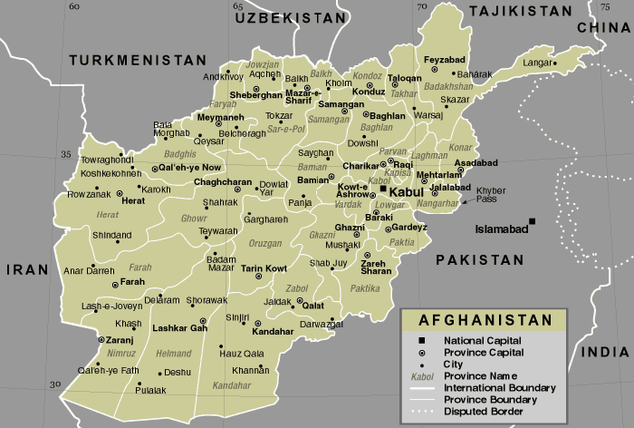 kabul city map. from Kabul to Kandahar and