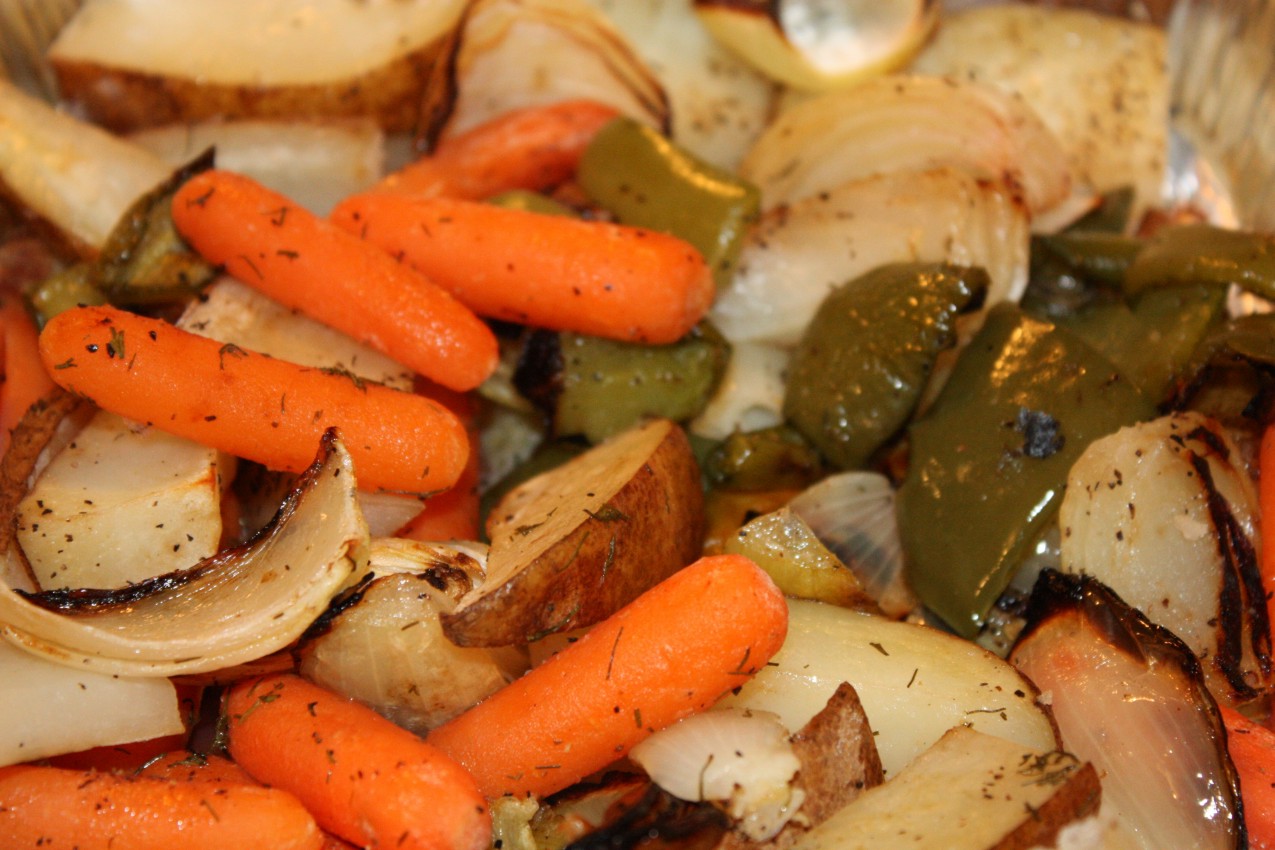pass the peas, please roasted carrots and potatoes with dill