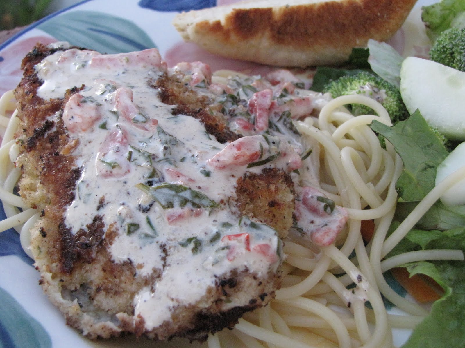 From Jack and Jill's Kitchen Breaded Chicken with Basil Cream Sauce