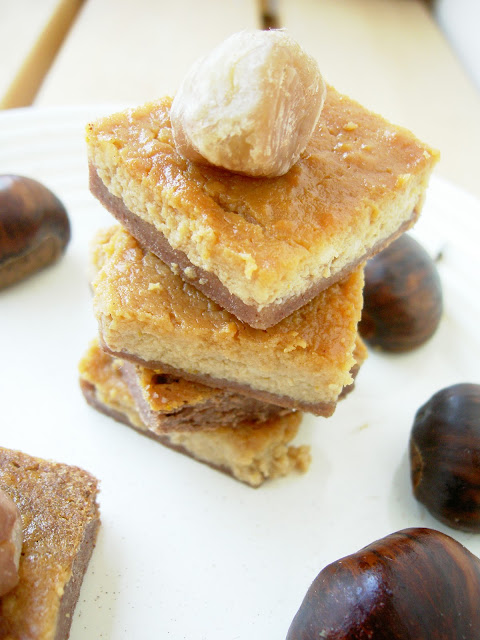 torta quadrotti di castagne, ricotta e arancia