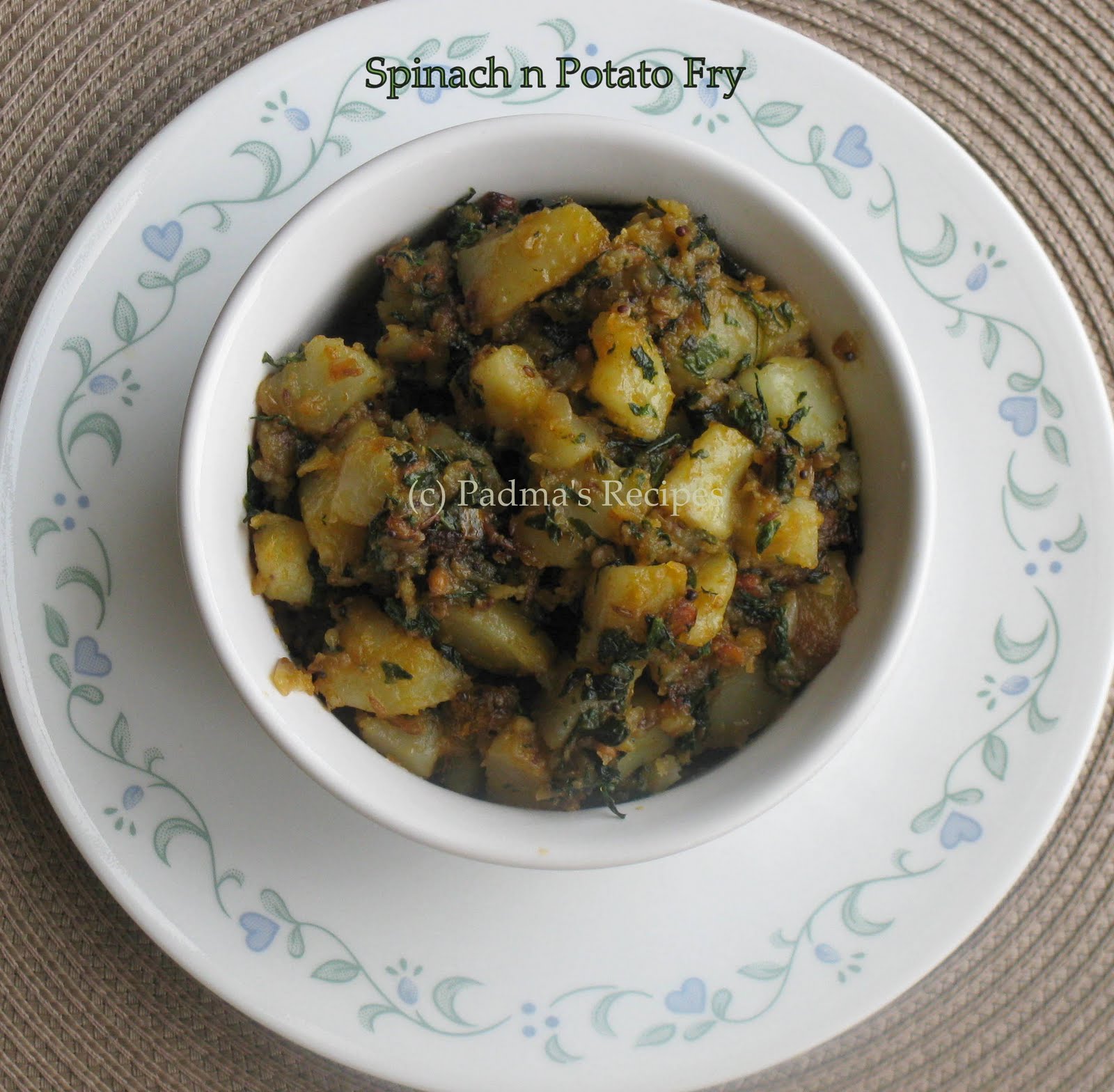 Padma's Recipes: SPINACH POTATO FRY