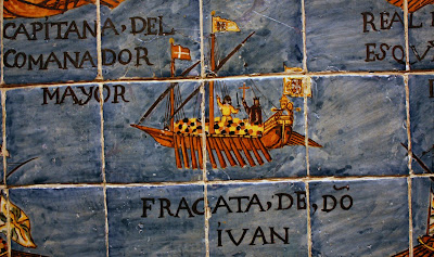 Detalle de la representación de la batalla de Lepanto en azulejos vidriados en la Capella del Roser, Valls