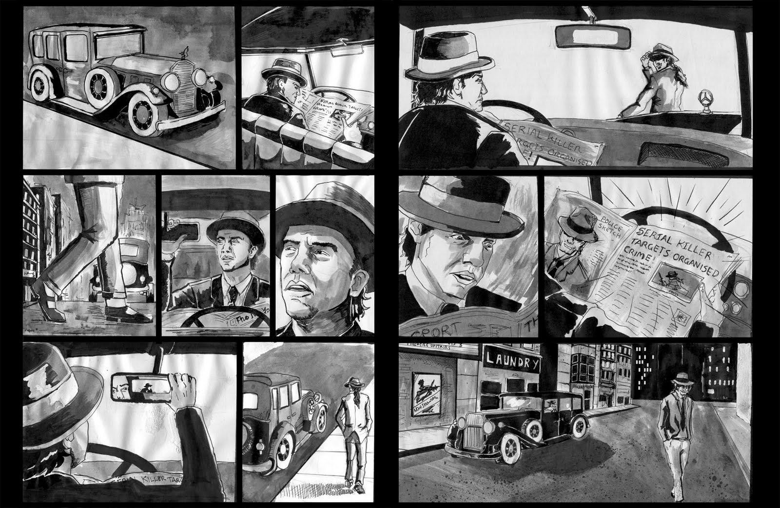 Anthony McKeown Illustration Ink Spread Graphic Novel