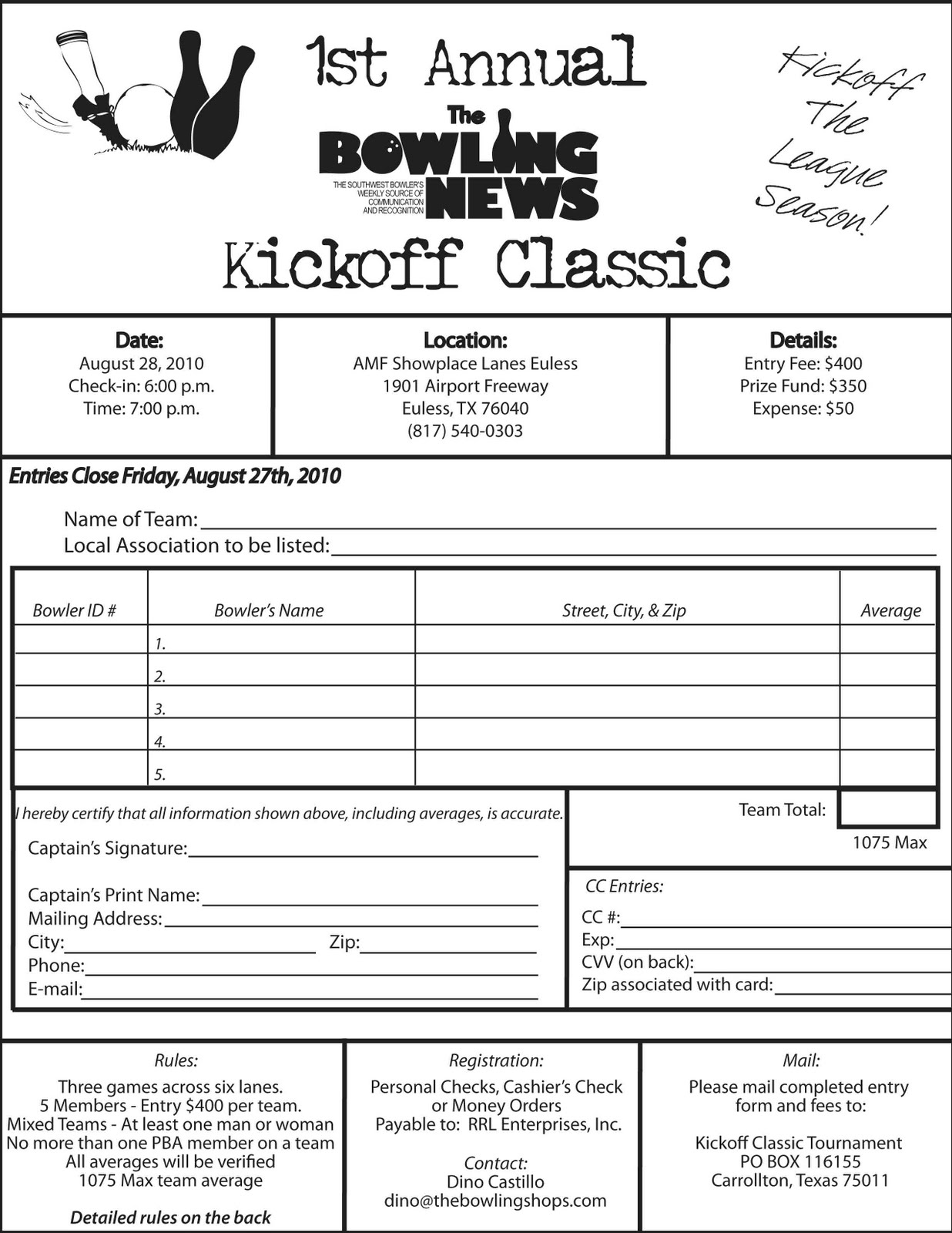 Bonus Frames The Bowling News Kickoff Classic to Start New League Season