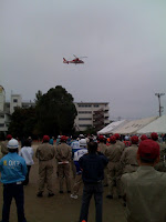 越谷市・大袋地区合同総合防災訓練のヘリコプター。
