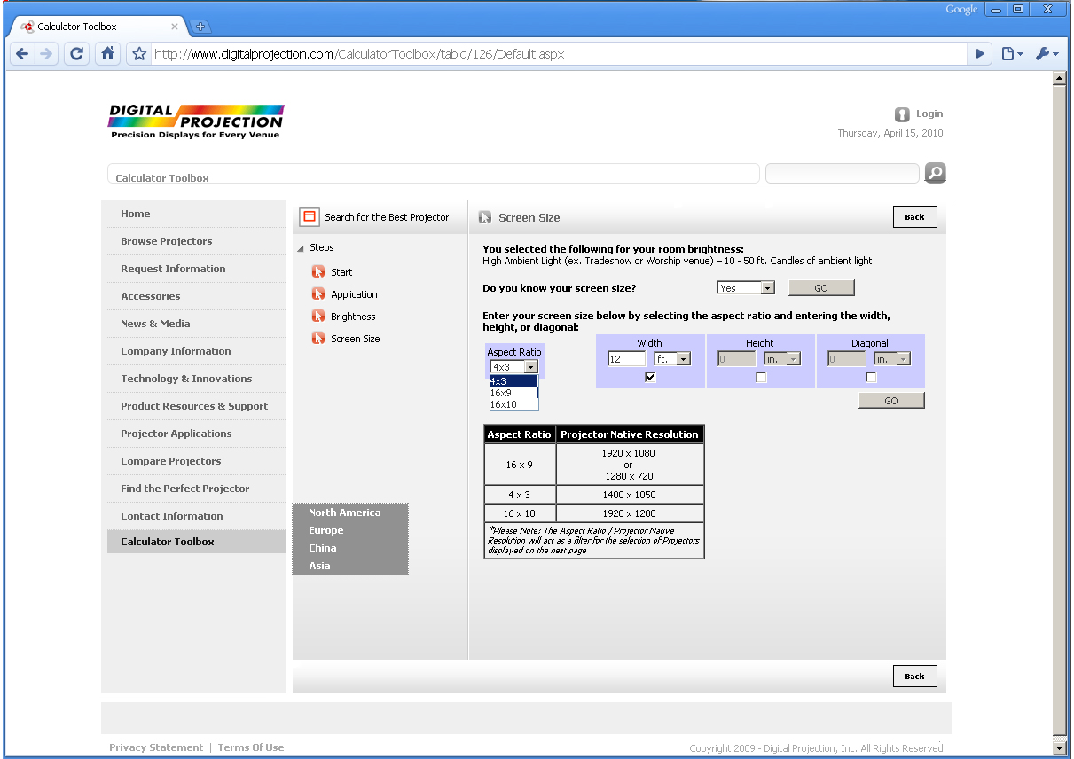 Grant's Audiovisual Perspective Projector Selection Calculator