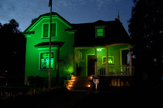 green haunted house wallpaper