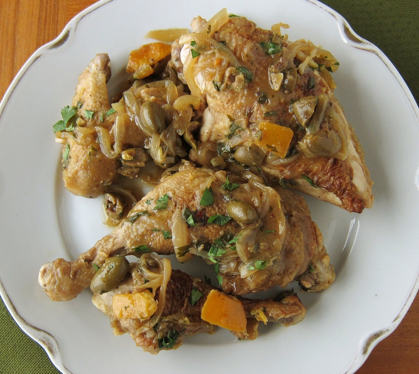 last call for corn moroccan chicken with green olives & preserved lemons