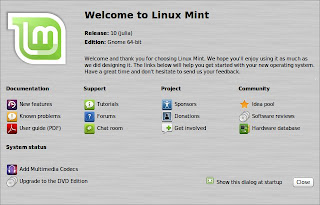 Linux Mint 10 - Pantalla de bienvenida