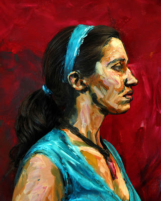 Alexa Meade paints portrait in acrylic directly on the model