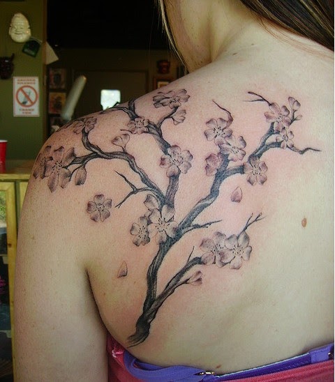 Mister Tattoos: Women Upper Back With Japanese Cherry Blossom Tattoos ...