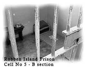 the 2,4 x 2,4 meter (8 x 8 ft) cell in which Nelson Mandela spent 18 of his 27 years in prison