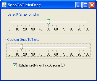 Java Swing Tips: snap to ticks drag JSlider