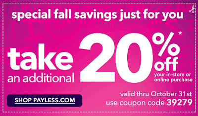 Save 20% off your purchase @ Payless!