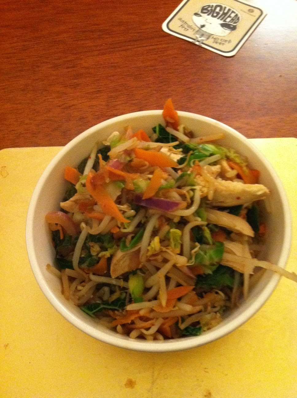 What I Eat Stirfry chicken, bean sprouts and vegetables.