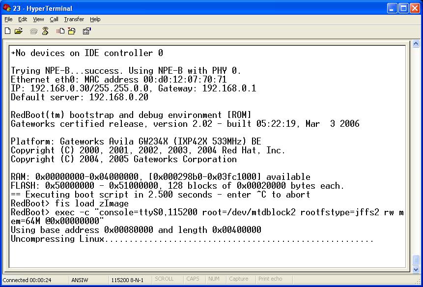 Igunos System: Embedded Linux for Intel IXP425 using Avila Gateworks Board