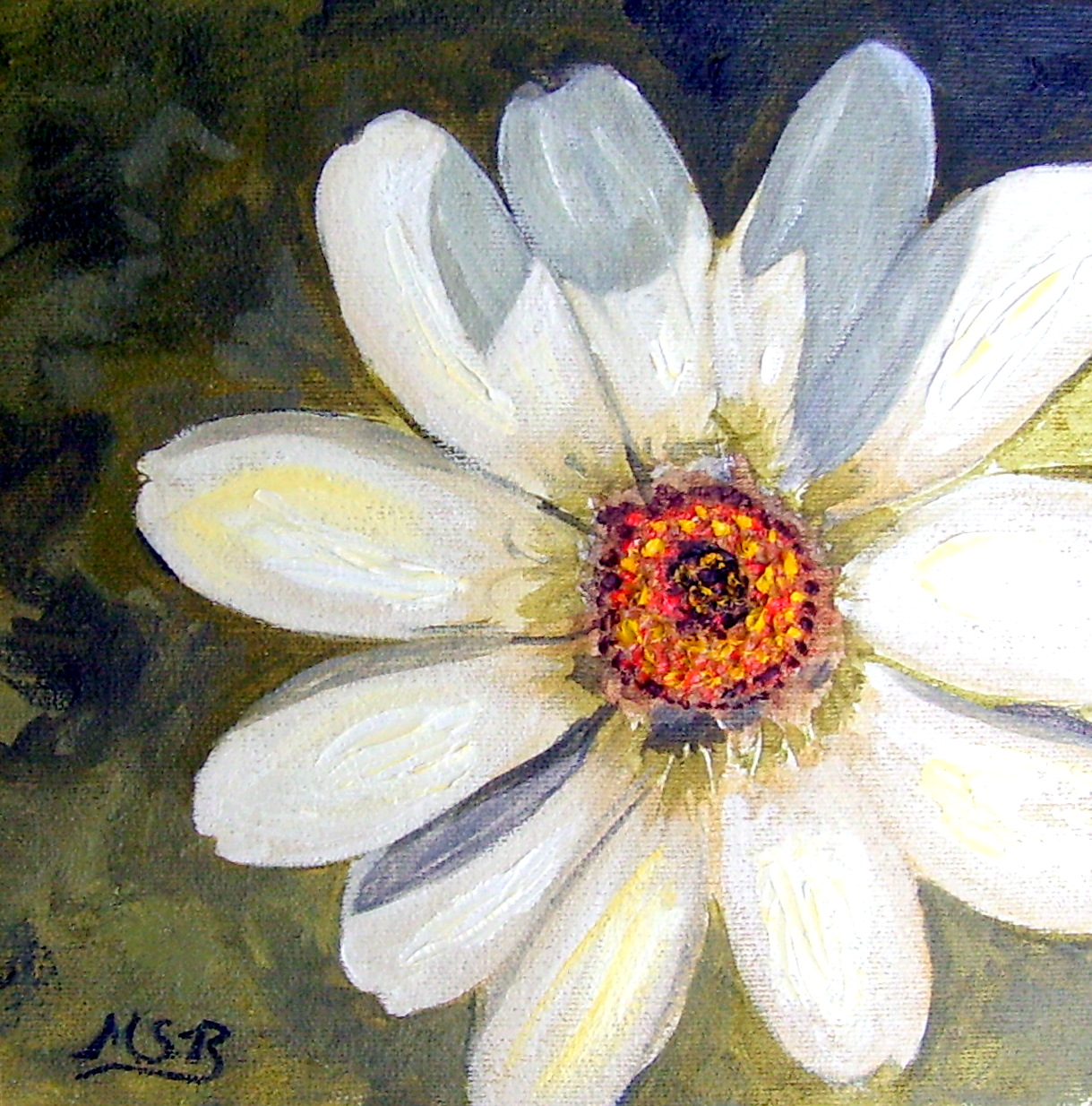 ArtbyMSR White Zinnia Original Oil Painting