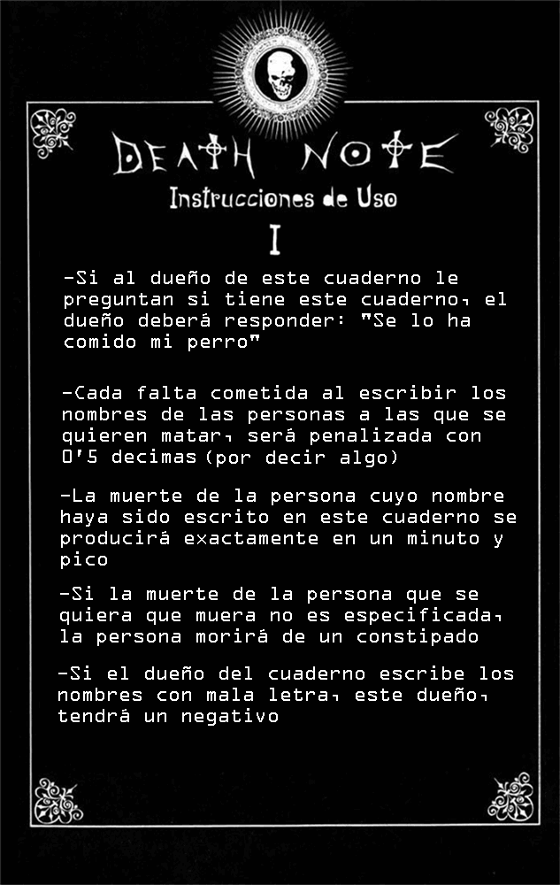 ¡A pasar el rato con Marco! Reglas del Death Note