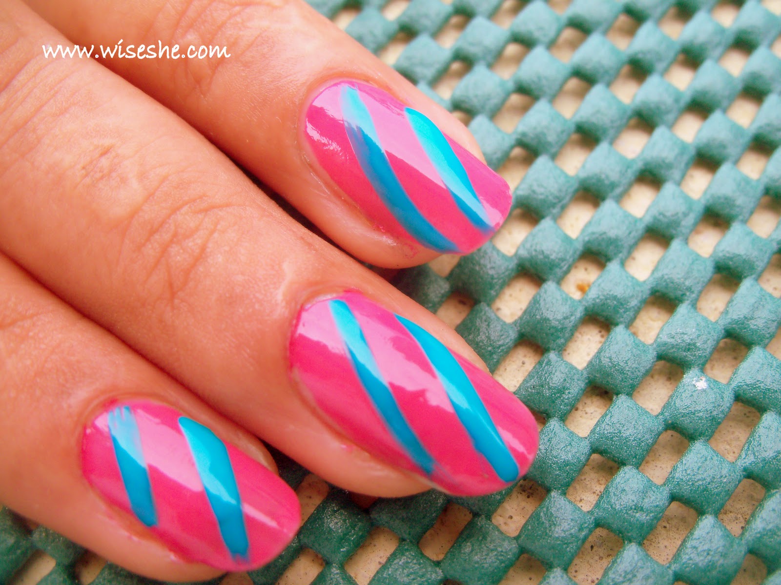 Simple nail art design in Pink and Blue with step by step pictures