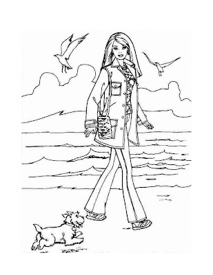 Barbie Coloring Pages January 2009 Page Walking Dog Pup Grown